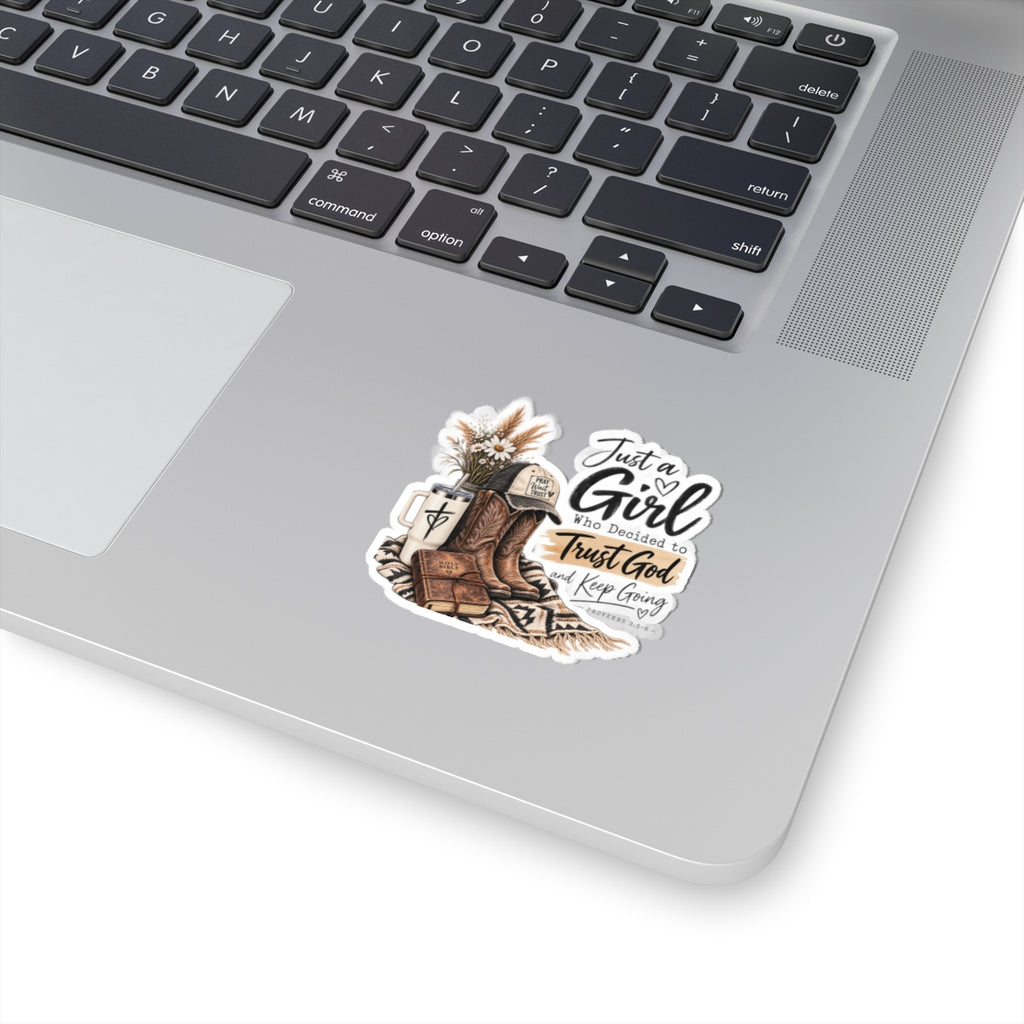 Christian Cowgirl Sticker — "Just a Girl Who Decided to Trust God" Kiss-Cut Sticker