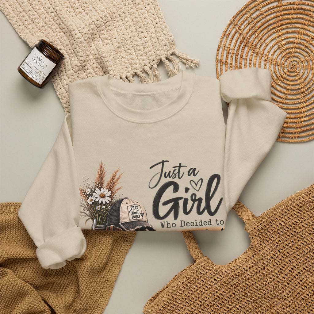Just a Girl Who Decided to Trust God Crewneck Sweatshirt — Christian Faith Western Graphic