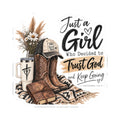 Christian Cowgirl Sticker — "Just a Girl Who Decided to Trust God" Kiss-Cut Sticker