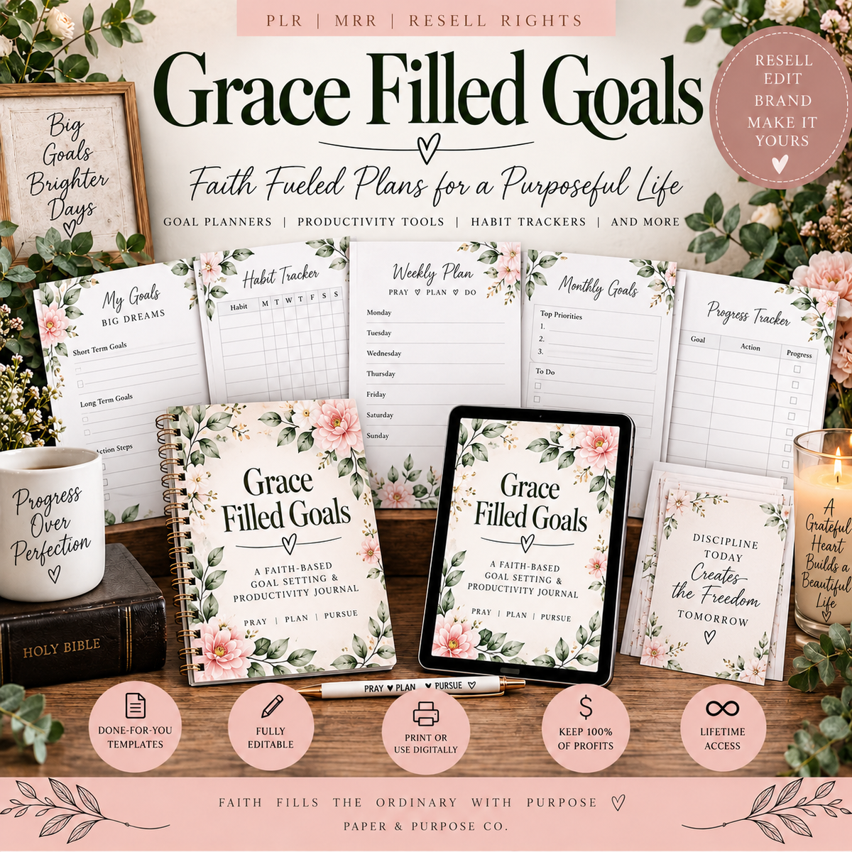 Grace Filled Goals: Faith Based Goal Setting & Productivity MRR Bundle