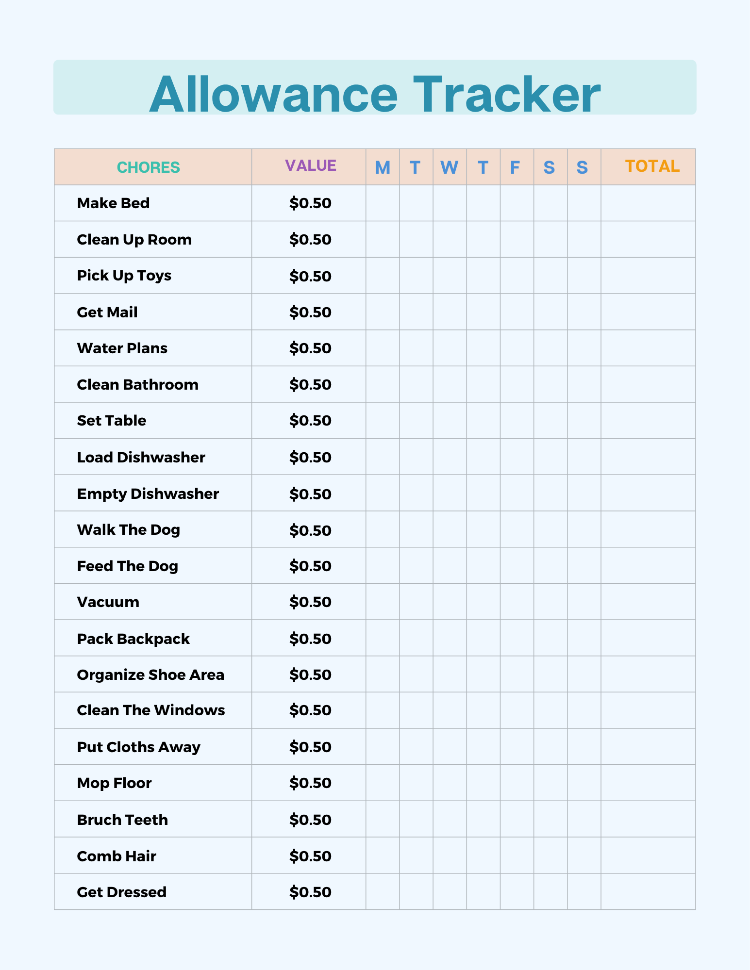 Kids Allowance Chart