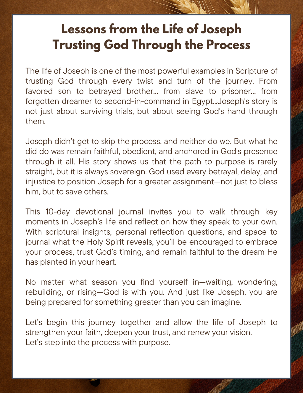 Lessons from the life of Joseph