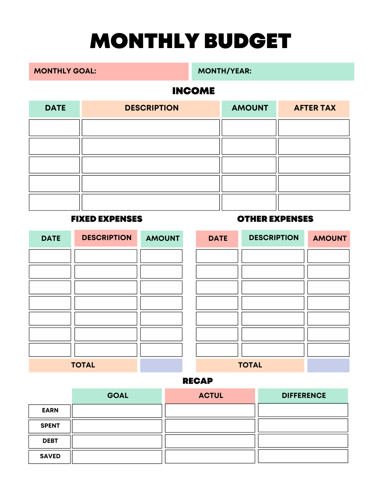 Rainbow Budget Planner-Digital Download