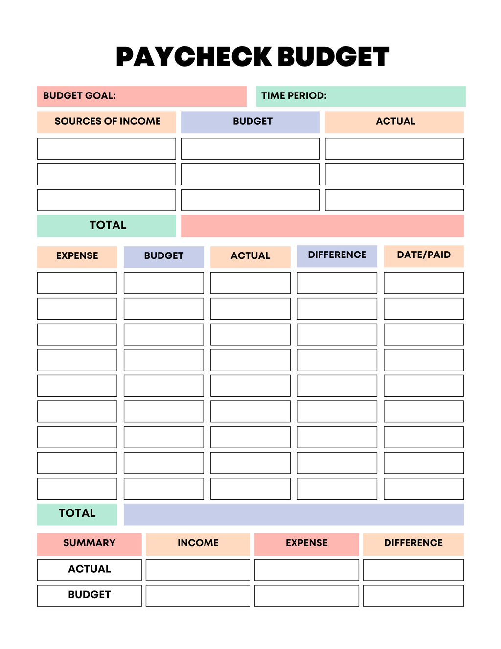 Rainbow Budget Planner-Digital Download