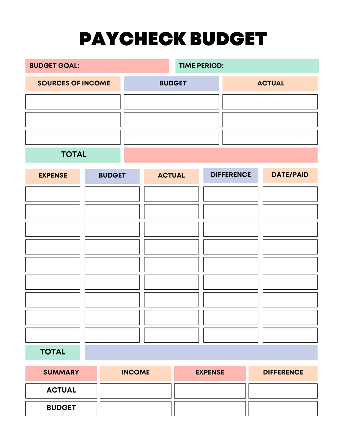 Rainbow Budget Planner-Digital Download