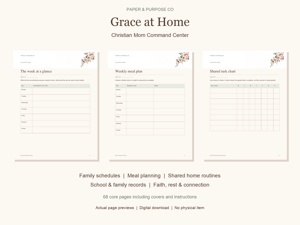 Grace at Home: Christian mom Command Center MRR Bundle