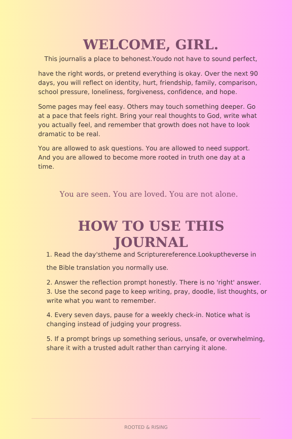 Known, Loved & Becoming: A 90-Day Faith & Reflection Journal for Teen Girls-Digital Download
